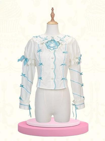 Pan Lolita Blue with White Bunny Accents Ears Collar Blouse Bow Peter and
