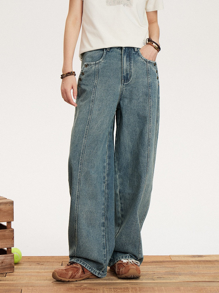 Seam Vintage - Trousers Center Front Denim High-waisted