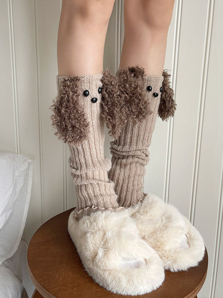 Leg Ribbed Warmers White Puppy Colors: Plush-Accented (4