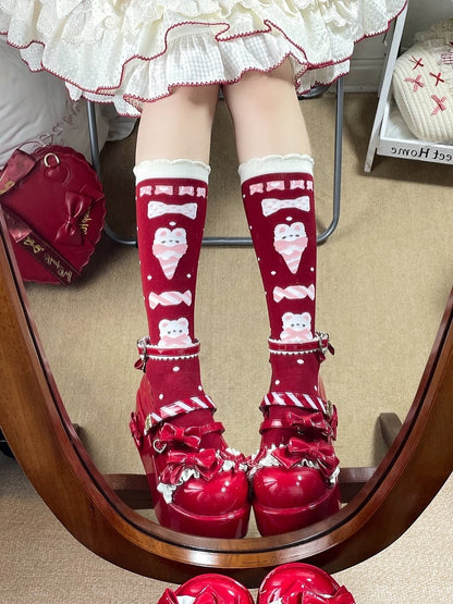 Socks Pattern Sweet Styles) Cherry/Bear Calf Style Lolita (3