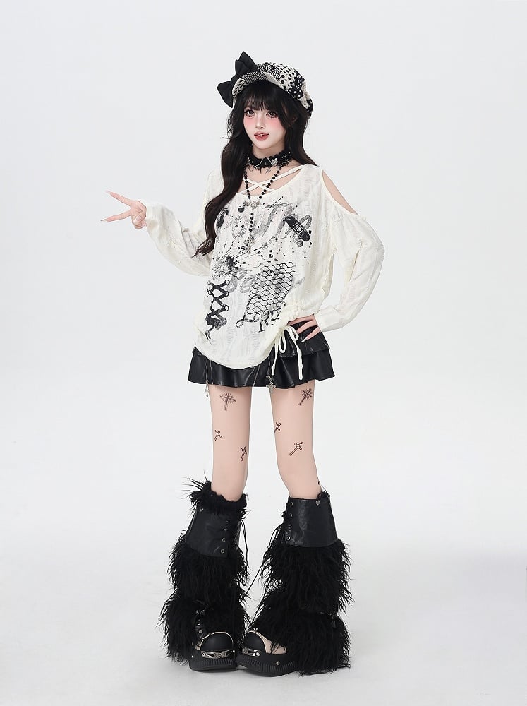 Criss-cross Design Neckline Ink Print Cutout Shoulder Splash