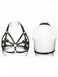 Cross Accents Black Leather Punk Halter Harness - Punk Rave