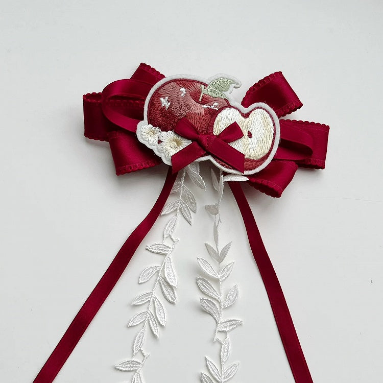 Embroidered Lolita Brooch in Wine Red or Brown Tones - With PUJI