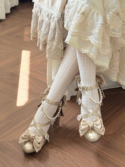 Gold Heart at Top Bow Charm Design Crisscross Beaded Decorated