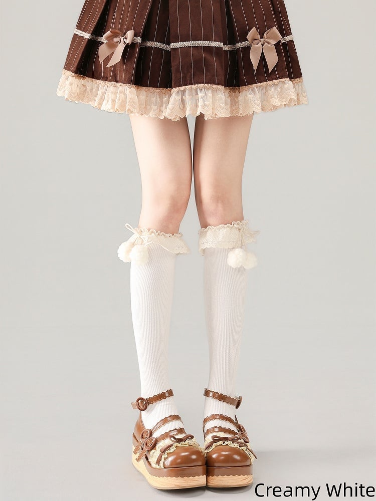 Pom-Pom 7 Calf 34CM Colors Decoration with Socks Vertical Pattern Striped