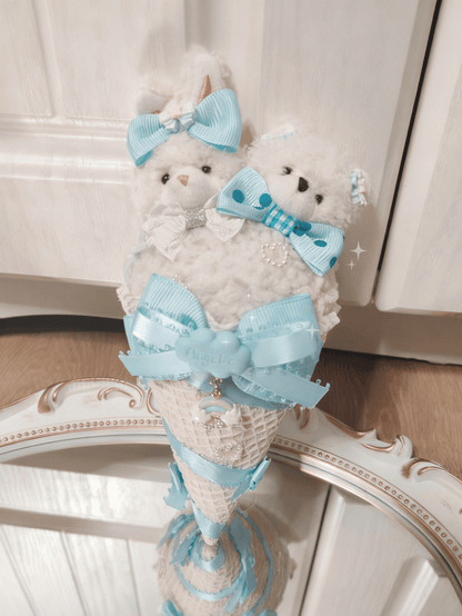Bunny Lolita Large Hairclip/Brooch Ice Bear Brown/Blue Cream Sweet