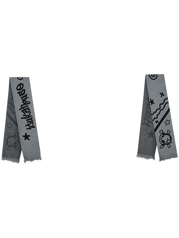 Skull + Punk Star Scarf Edgy Front Matching with Gray Slit Strapless Print Top