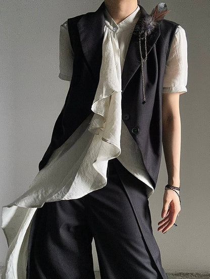 Cascading Prince Short Ruffle Light - Ouji Accents Asymmetrical Hem Shirt Sleeves Green