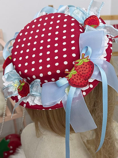 Lace Flat Strawberry Red Polka-dot Bow Hat