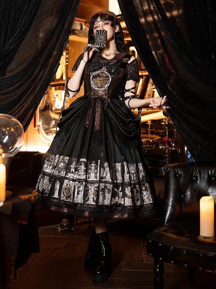 Jumper Design Tarot Skirt with Waist Drape Lolita Print Card Gothic