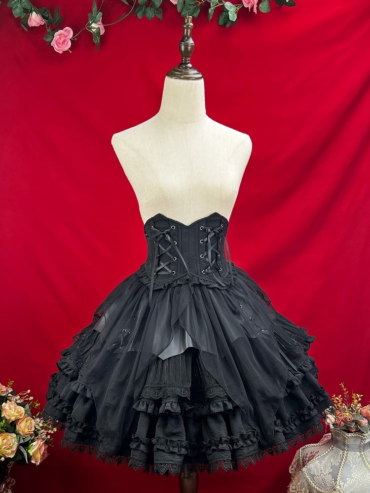 Lolita Handkerchief Overlay Gothic Jacquard Black Kuro Skirt