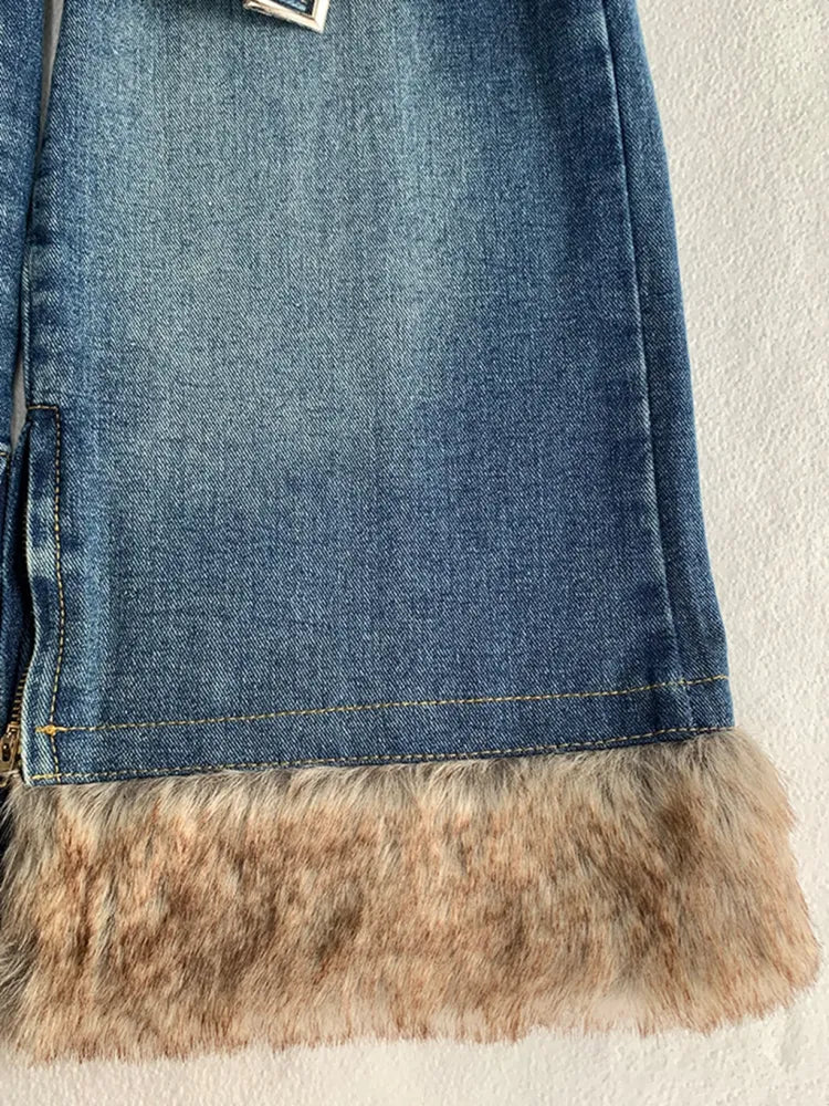 レッグフレアデニムバックルウォーマーストラップ ブルー