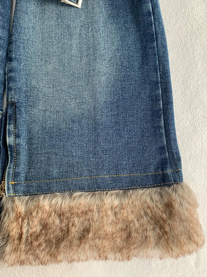 レッグフレアデニムバックルウォーマーストラップ ブルー