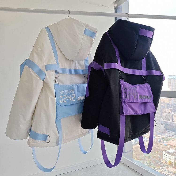 Design-Techwear in Jacket x Utility Tenshi with Puffer Blue Kawaii Light Hybrid Straps Cyberpunk