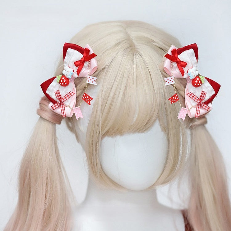 Flag-Edge Pink Rabbit Red Strawberry Hairclips and Lolita