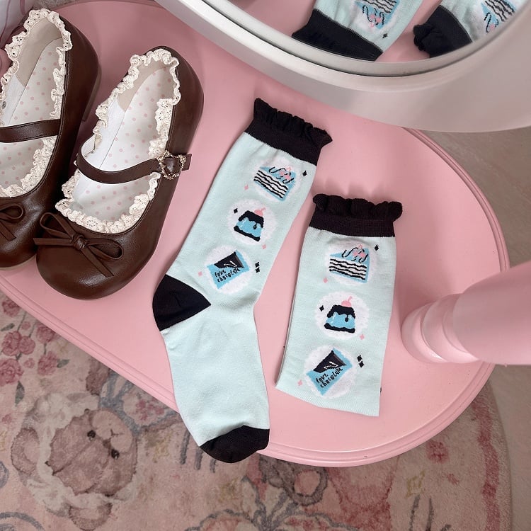 Sweet Cake Chocolate Lolita Cotton Mint Green Socks Pattern