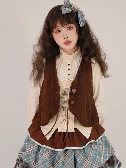 Bear-shaped Lolita Brown Waistcoat Sweet Knit Buttons with