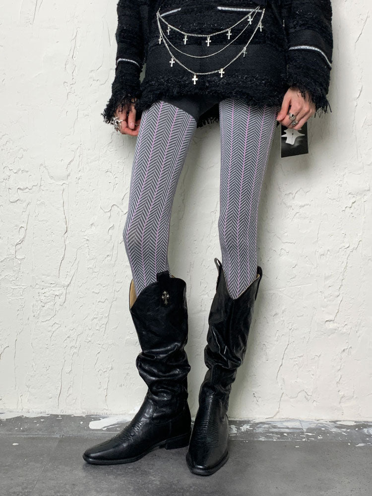 ダークパープル Y2K リップルウェーブタイツ