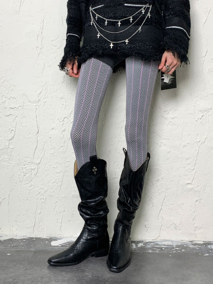 ダークパープル Y2K リップルウェーブタイツ