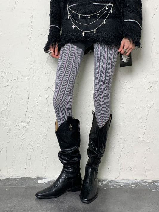 ダークパープル Y2K リップルウェーブタイツ