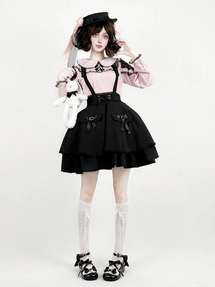 Onyx Bow-Adorned Overlay Skirt with Jirai Styling - AMAHAKAWA