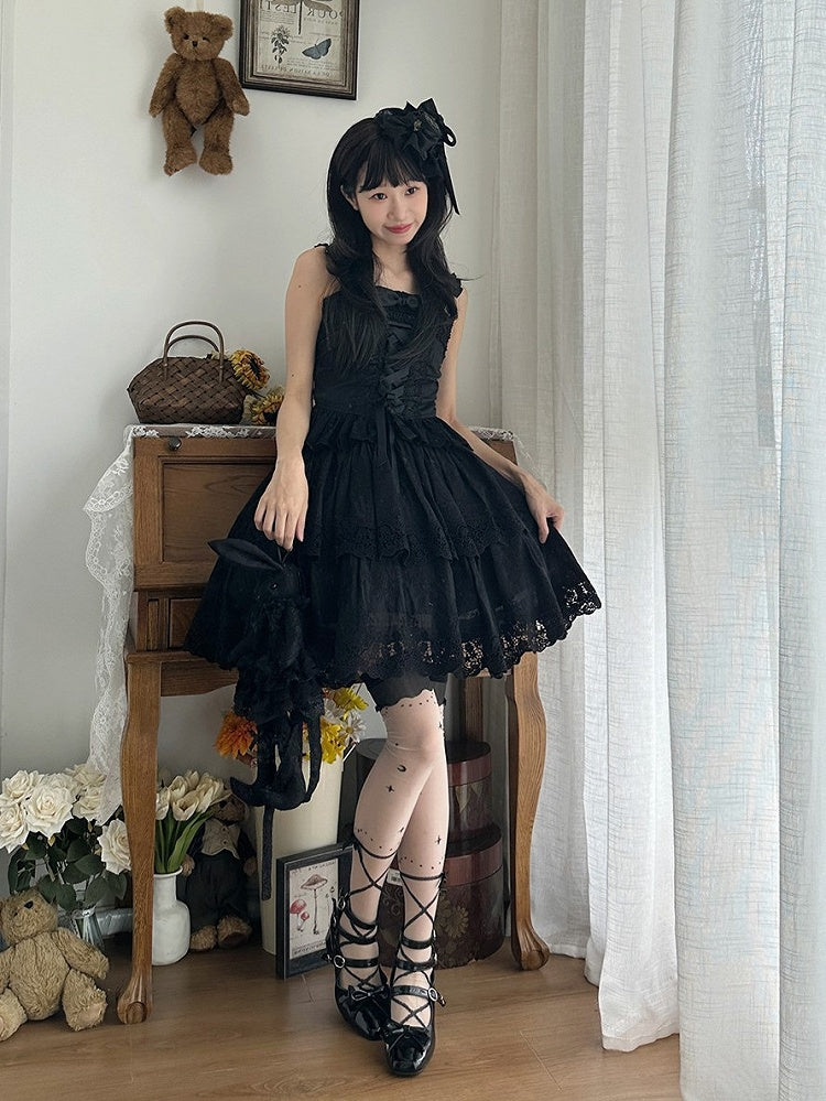 Elegant Black Multilayer Ruffled Floral Embroidery Skirt - Miss Point