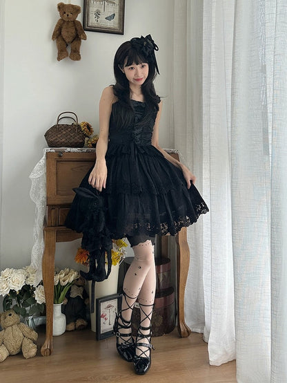 Elegant Black Multilayer Ruffled Floral Embroidery Skirt - Miss Point