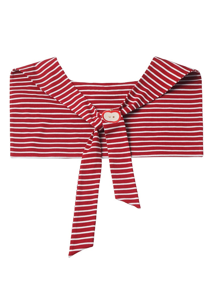 Red Striped Shawl with Apple Embellishment - PINK SAVIOR