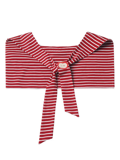 Red Striped Shawl with Apple Embellishment - PINK SAVIOR