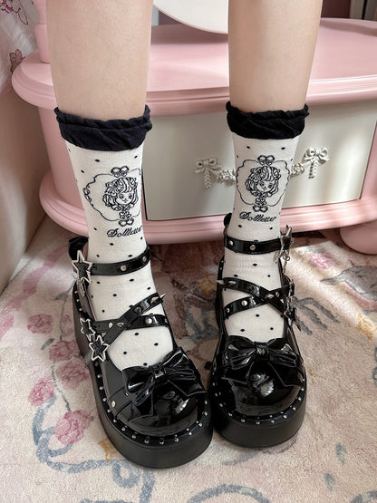 Girl Polka-dot Coffee/Black/Red/Pink Pattern Lolita Anime Socks Calf