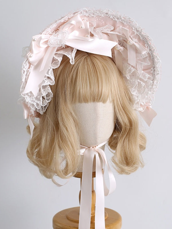 Trim Bowknot Lolita Gorgeous Lace Orange-Pink Bonnet