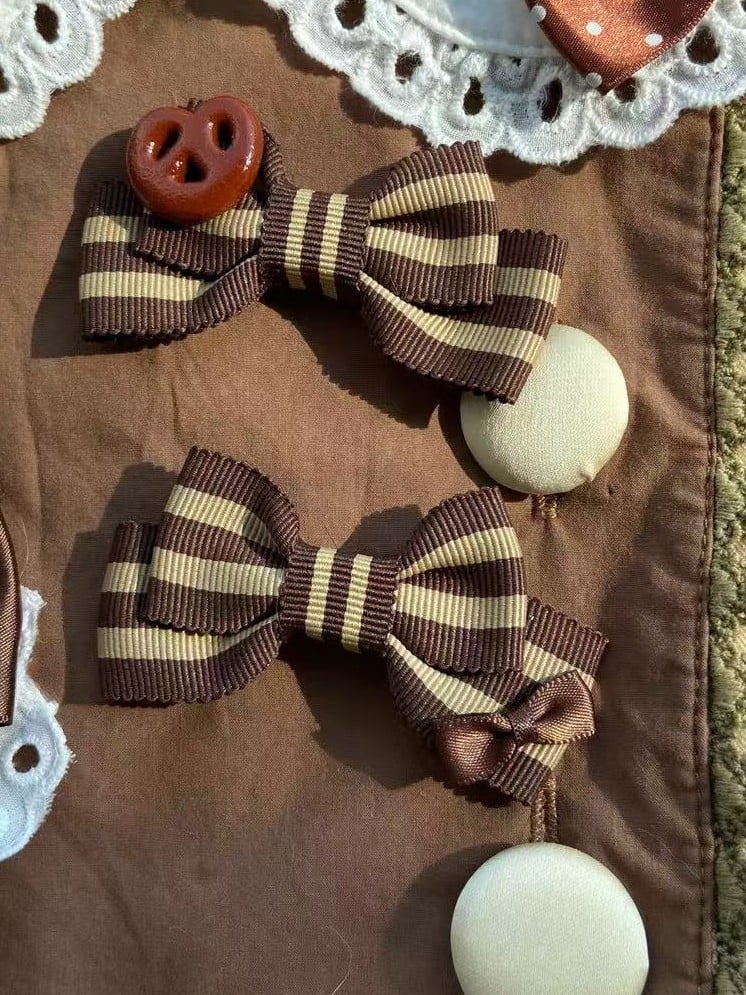 Striped Bowknot Hairclips Brown Pattern