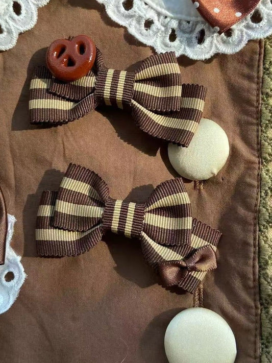 Striped Bowknot Hairclips Brown Pattern