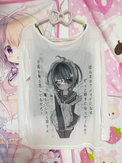 Print Semi-Sheer Cartoon Top White with Loose