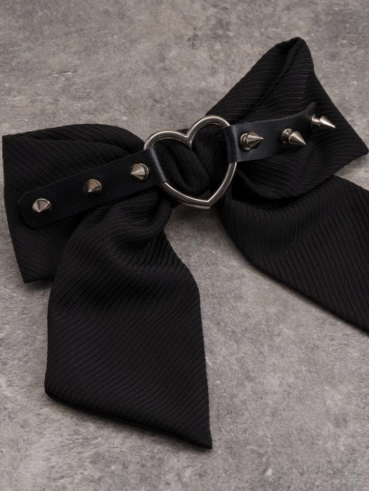 Gothic Clip Decorated Heart Black Bowknot With Buckle Studs