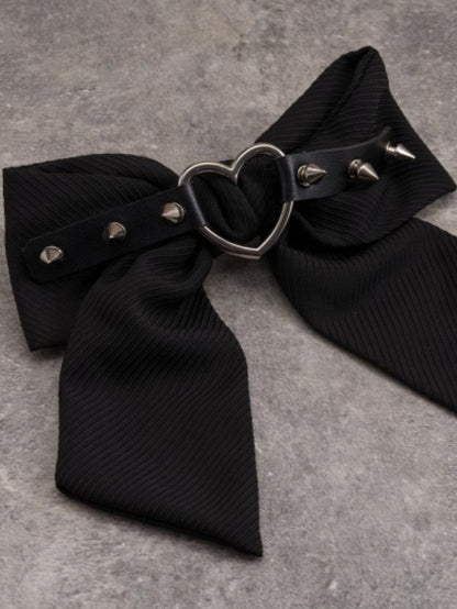 Gothic Clip Decorated Heart Black Bowknot With Buckle Studs
