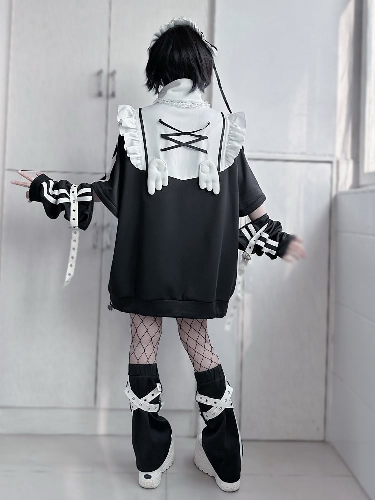 Detachable Kei Buckle with Leg White Warmers Jirai Cross Flared Strap Black