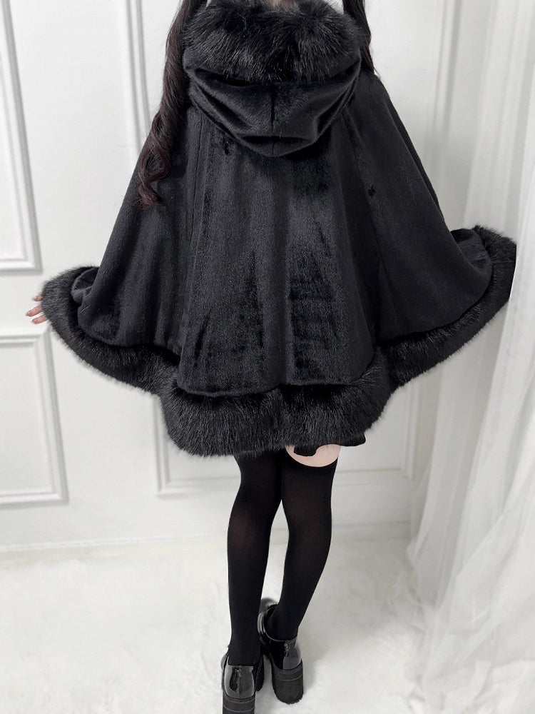 Bow Hooded Kei Bead Black with Cape Chain Jirai Furry Decor