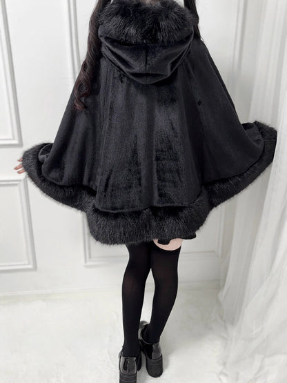 Bow Hooded Kei Bead Black with Cape Chain Jirai Furry Decor