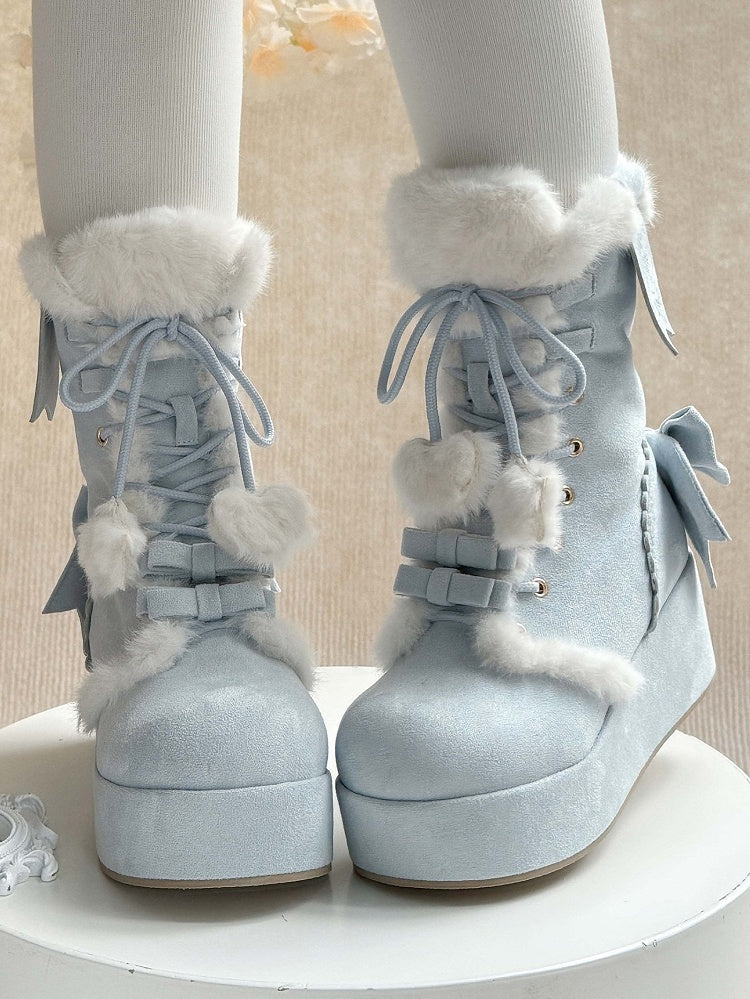 Interior Plush Boots - 4cm Platform Sole Sweet For Lolita Blue Snow | Cheese Mango