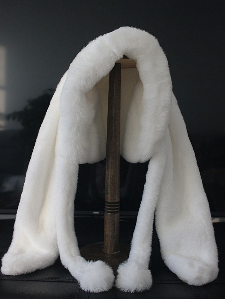 White Oversized Bunny Ear Plush Hat