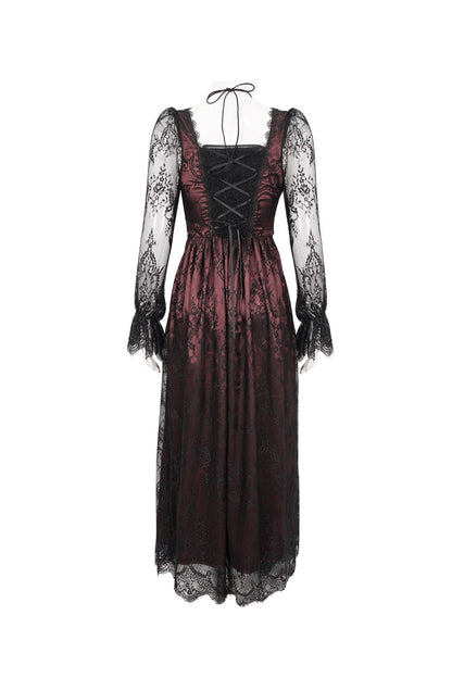 Red Lace Applique Adjustable Waist Cutout Women's Gothic Dress