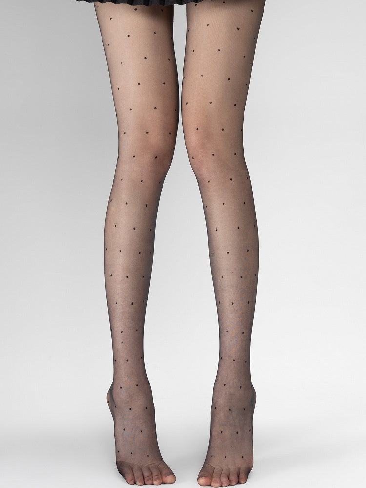 Pattern Tights Sheer Polka-dot Black Tea/Black