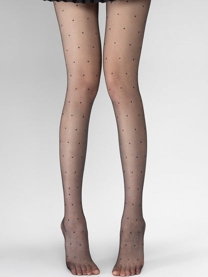 Pattern Tights Sheer Polka-dot Black Tea/Black