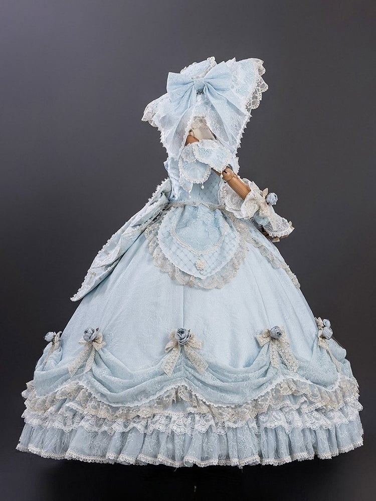 Light Blue Off-Shoulder Hime Lolita Gown - Layered Lace Princess Dress