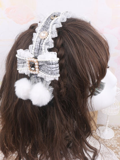 Tweed Bowknot Hairclip Set Options Jirai Color Kei KC 5