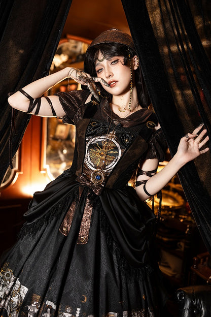 Jumper Design Tarot Skirt with Waist Drape Lolita Print Card Gothic