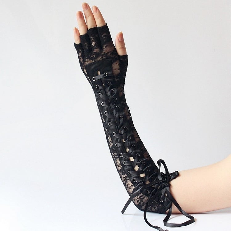 Black Lace-up Design with Long Gloves