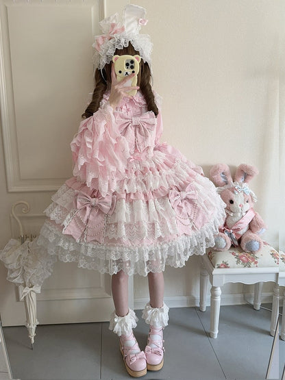 Dekoration Tiered Lolita Kette Rock Hanayome Bead Bows Big Pink Kleid