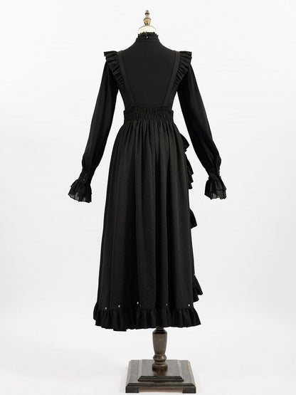 Ruffled High-Slit Black Apron Dress for Dark Maid Ouji - DevilInspired Exclusive Collection
